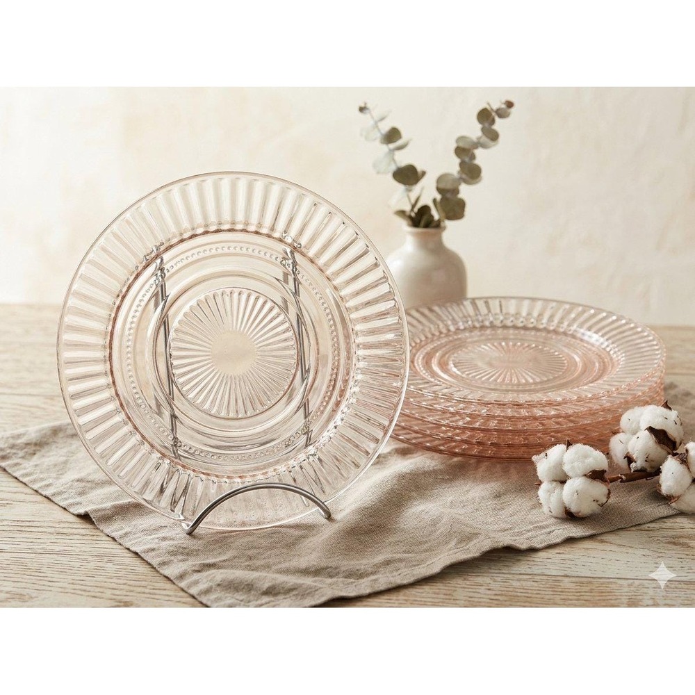 7 Vintage Anchor Hocking Queen Mary Pink Depression Glass Salad Plates UV GLOW